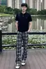 Pantalones de Cuadros Blanco y Negro para Hombre, Estilo Delgado de Otoño, Gama Alta, Elegantes, Retro Americano, Pantalones Casuales Rectos con Caída
