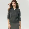 Suéter de punto trenzado con cuello en V de Cachemira y Seda de Morera GNC~ para Mujer, Manga Larga, Adelgazante, Elegante y Cálido