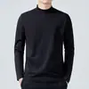 Outono 2025 Estilo Coreano Camiseta de Gola Alta Manga Longa Slim Fit Tops Masculinos Tamanho Grande Camisa Básica Masculina