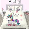 Juego de Ropa de Cama con Estampado de Unicornio Arcoíris de Dibujos Animados de Dos, Tres o Cuatro Piezas, Funda Nórdica, Tejido Cepillado de Moda