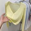 Gelo de seda malha Cardigan fino mulheres verão protetor solar blusa casaco 2024 novo V-Neck exterior curto top camisa pequena