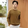 Suéter 100% caxemira pura, novo outono e inverno masculino gola redonda casual folgado pulôver de tricô suéter quente para homens