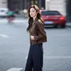 Chaqueta de Cuero con Solapa de Moda para Mujer, Estilo Corto, Nuevo Modelo Primavera y Otoño 2026, Elegante Retro, Petite, Chaqueta Biker que Reduce la Edad