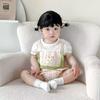 Ropa de verano para niñas, tipo wrap, para hacer pipí, nueva ropa fina estilo coreano para niñas, con conejito, para bebés, manga corta, estilo occidental, ropa para niños
