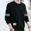 Sudadera de cuello redondo para hombre para primavera y otoño 2025, estilo nuevo para adolescentes, corte holgado, negra, peso pesado, sin capucha, versátil