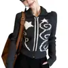 En stock, nuevo estilo otoño 2026, cárdigan de punto para mujer con mezcla de lana, cuello camisero, cremallera y estampado de estrellas