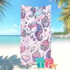 Toalla de Playa de Venta Caliente Transfronteriza para Vacaciones en la Costa, Toalla de Microfibra, Absorbente de Agua, Divertido Dibujo Animado de Unicornio, Toalla de Baño para Niños