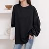 Exportación Estilo Coreano Simple Moda Color Moda Algodón Cuello Redondo Camiseta de Manga Larga Holgada para Mujer
