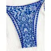 Bikini Sexy Europeo y Americano Pecho Grande Triángulo Dividido Traje de Baño Cuello Halter Encaje Impreso Transfronterizo Nuevo Traje de Baño para Aguas Termales para Mujeres