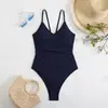 Nuevo Traje de Baño Enterizo Europeo y Americano para Mujer, Conservador Adelgazante Color Sólido Correa Simple Espalda Descubierta Diseño Transfronterizo