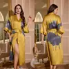 Bata de Satén Estampada de Verano para Mujer de Tallas Grandes Transfronteriza, Bata Larga Fresca de Lujo Ligero con Mangas de Tres Cuartos, Ropa de Casa Delgada para Mujer