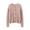 Cárdigan suelto de cachemir 100% puro para otoño e invierno para mujer, suéter de punto de cuello redondo, top casual, abrigo grueso, cálido