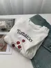Camiseta feminina casual de algodão com toque de linho, gola redonda, manga curta, corte solto, estampa de tomate, versão coreana 2026, top respirável para o verão