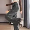 Jeans Rectos Gris Cemento para Mujer Primavera y Otoño Cintura Alta Adelgazantes Retro Modernos Nuevo Estilo Pantalones de Pierna Ancha Ligeramente Sueltos
