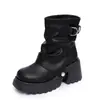 Botas de estilo británico con plataforma gruesa, que aumentan la altura, para mujer, colección de otoño 2026, botines ajustados para mujeres petite, botas Martin negras