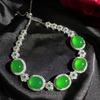 Pulsera de calcedonia verde hielo alto con incrustaciones plateadas, diamantes completos, ágata en polvo, jade, pulsera para mujer, joyería, suministro en vivo