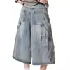 Pantalones Cortos Cropped de Mezclilla Sucios Rasgados Estilo Páramo para Hombre, Diseño de Salpicadura de Tinta Graffiti Urbano, Pantalones Cortos Anchos Sueltos de Nicho