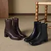 Botines Elásticos Negros de Tacón Medio para Personas Bajas Botas Retro de Tacón Alto Grueso Adelgazantes para Mujer Botines de Verano de Una Sola Pieza Chelsea de Punta Cuadrada