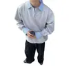 Sudadera bicolor de dos piezas falsas con cuello de camisa, top unisex de manga larga para otoño, corte holgado con cuello de solapa, adecuado para parejas