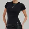 Camiseta Feminina Estilo Novo Transfronteiriça, Cintura Marcada, Versátil, Top para Fitness Esportivo de Manga Curta, Corrida, Casual, Yoga, Peça de Roupa Externa Justa