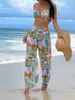 Traje de baño Bikini de Tres Piezas Sexy de Cintura Alta Largo Europeo y Americano Bikini Cruzado Push-Up con Abertura