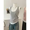 Camisola Anti-Exposição Falsa de Duas Peças para Mulheres, Verão 2026, Estilo de Luxo, Color Blocking Simples, Top Sem Mangas