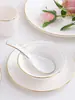 Juego de Tres Piezas de Vajilla Cerámica Dorada para Restaurante de Hotel, Vajilla para Sala Privada de Club, Platos de Porcelana Ósea, Tazones con Forma de Ala, Tazas de Té, Cucharas, Juego de Cuatro Piezas