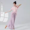 Ropa de Danza Clásica Estilo Nuevo para Mujer, Top Elástico de Malla con Mangas Cortas y Volantes, Ropa de Entrenamiento Corporal para Danza China