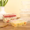 Caja de embalaje rectangular transparente desechable engrosada para llevar, contenedor de alimentos cuadrado de 500 ml con tapa, grado alimenticio, nuevo