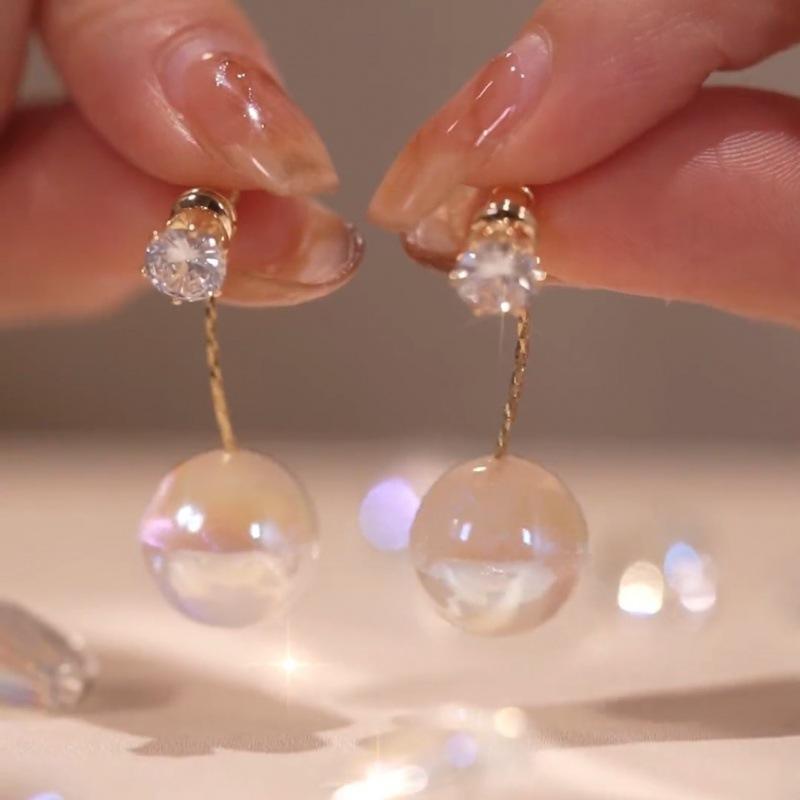 抖音同款炫彩人鱼珠锆石闪钻可拆前后戴长款气质修饰脸型耳环银针