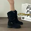 Botas Martin con Hebilla Retro para Mujer 2026 Nuevo Otoño Versátiles que Aumentan la Altura Estilo Western Tacón Grueso Botines de Media Caña