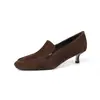 Mocasines de piel para mujer con punta redonda y tacón medio, con empeine de piel de oveja, perfectos para otoño. Zapatos de mujer, estilo nuevo, a la moda