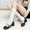Calcetines de algodón con lazo estilo coreano para mujer, estilo japonés JK, estilo ballet dulce, a rayas, de tiro alto y apilados.