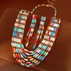 Arete Collar Rectangular de Resina Empalmado Multicapa Estilo Étnico Cadena para Clavícula Conjunto de Joyería de Lujo Ligero de Alta Gama