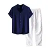 Estación Independiente de Comercio Exterior AliExpress Europeo y Americano Conjunto de Playa Casual Holgado para Hombre Camisa Elástica en Cuatro Direcciones Conjunto de Manga Corta Disponible para DZ