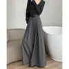 Pantalones de traje grises de pierna ancha para mujer 2026 primavera/otoño casual de cintura alta fluidos tipo falda hasta el suelo