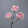 Flor Artificial de Rosa Redonda de Tres Cabezas Flor Artificial Arreglo de Boda Flor de Rosa Individual Adornos para Sala de Estar Flor de Seda Flor Decorativa Boda