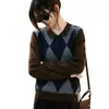 Tejido de punto de alta gama con cuello polo y puntada de rombos retro para mujer Otoño e Invierno 2026 Suelto Casual Tejido de punto base Nuevo