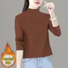 Base Camada de Veludo Alemão 2025 Roupa Íntima Feminina Outono e Inverno Gola Meia-Alta Lã Fleece Camiseta Estilosa de Manga Longa Top Feminino Tendência Ins