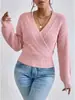 Suéter de Tricô Feminino com Mangas Caídas, Padrão de Trança de Ponto Torcido, Caimento Ajustado, Blusa Casual Solta, Tricô Personalizado Europeu e Americano
