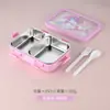 Lonchera de Dibujos Animados con Compartimentos que No Mezclan Sabores, Caja Bento Linda e Infantil para Estudiantes y Trabajadores de Oficina, Lonchera Cuadrada con Utensilios