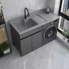 Conjunto Combinado de Gabinete para Máquina de Lavar de Alumínio Espacial para Varanda com Cuba Integrada e Tábua de Lavar, Conjunto Complementar para Gabinete de Lavanderia