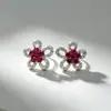 Série de Brincos de Sete Dias Brincos Flor de Ameixa Vermelha Rosa Agulha de Prata S925 Brincos Flor de Cinco Pétalas Fabricante de Joias Atacado