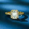 Anillo de Plata S925 Estilo Coreano Joyería Moissanita Personalidad Corte Escalonado Cuadrado Azúcar Hielo Joyería de Mano de Lujo Ligero Esmeralda Mujer