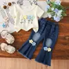 Baoxin Roupa Feminina Transfronteiriça Verão Nova Camiseta Floral Calça Flare Retrô Estilo Doce Vibrante Fábrica de Origem