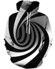 Sudadera con Capucha Nueva para Hombre 2026 Primavera y Otoño Impresión Digital 3D Remolino Blanco y Negro Corte Delgado Sudadera con Capucha para Hombre