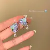 Jardim de Flores da Ilha Azul~Pingente de Gota d'Água Diamante Cintilante Brincos de Flores Azuis para Mulheres, Design Simples de Nicho, Brincos Únicos e Bonitos