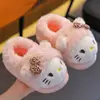 Chinelos de Algodão para Meninas de Inverno, Quentes e Peludos, para Uso em Casa, Combinando Pai e Filho, Antiderrapantes, Design de Gato Fofo, para Crianças Pequenas e Crianças Pequenas, Sapatos de Algodão com Calcanhar Fechado