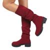 Nuevas Botas Altas de Ante Estilo Británico Otoño 2025 Talla Grande Adelgazantes Plisadas Punta Redonda Botas de Montar Transfronterizas para Mujer