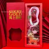 Chaveiro Dourado Caixa de Presente Pingente Ano do Cavalo Ouro Puro 999 Riqueza Instantânea Decoração de Mochila Sacola da Sorte Tiktok Presente